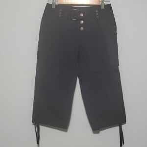 Daisy Fuentes cargo capri sz 4p black fabric button pants cinch bottom